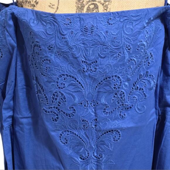 Chico's Off Shoulder Bell Sleeve Cutout Floral Royal Blue Shirt Size 3 XL - Picture 7 of 11